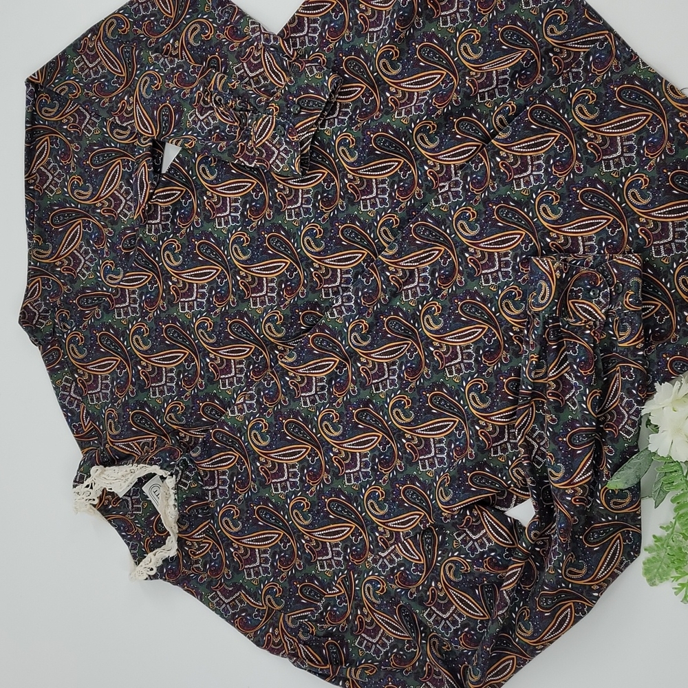 Vintage Mr. Witt 80's Paisley Crochet Trim Blouse size 16